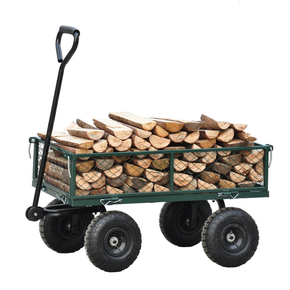 Heavy-Duty Garden Cart - Green Wagon Truck for Easy Firewood Transport and Outdoor Use Image 2