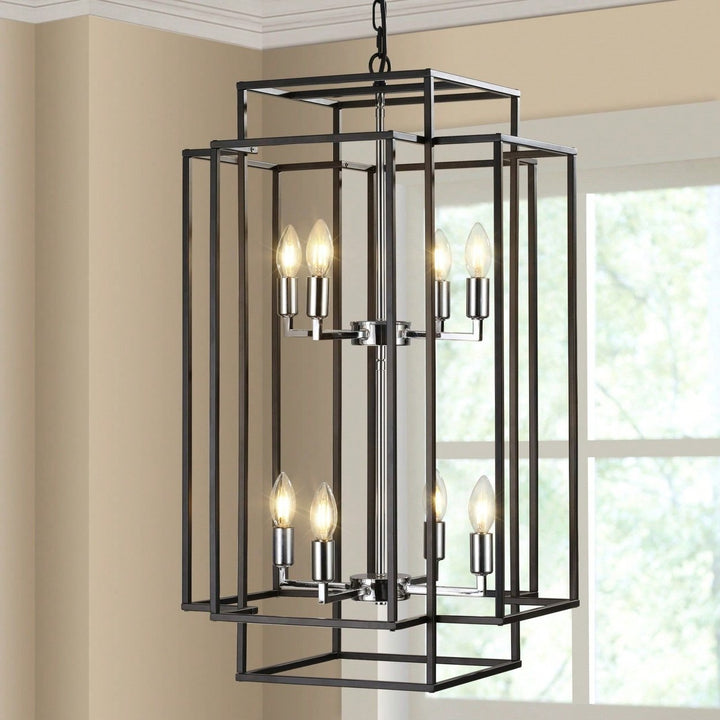 Industrial Farmhouse Pendant Chandelier for Entryway Living Room Kitchen Adjustable Height Durable Metal Frame Image 8