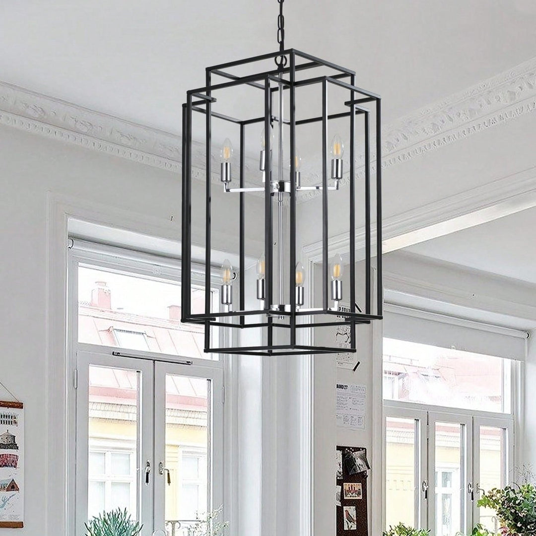 Industrial Farmhouse Pendant Chandelier for Entryway Living Room Kitchen Adjustable Height Durable Metal Frame Image 10