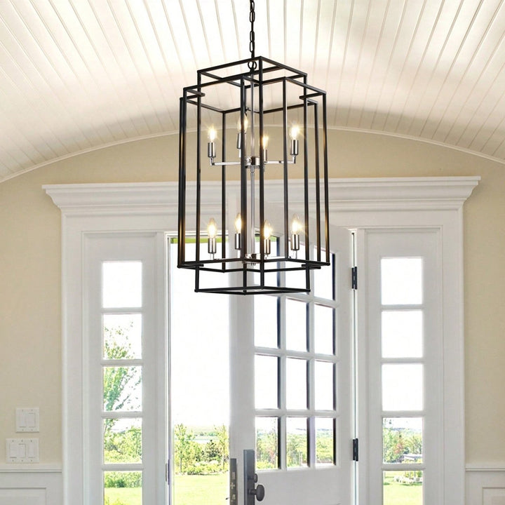 Industrial Farmhouse Pendant Chandelier for Entryway Living Room Kitchen Adjustable Height Durable Metal Frame Image 11