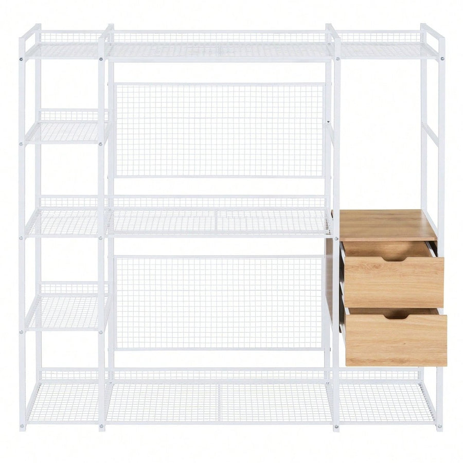 Industrial Open Wardrobe With Hanging Rails, Shelves, And Drawers, Large Clothing Rack With Storage For Bedroom Image 1