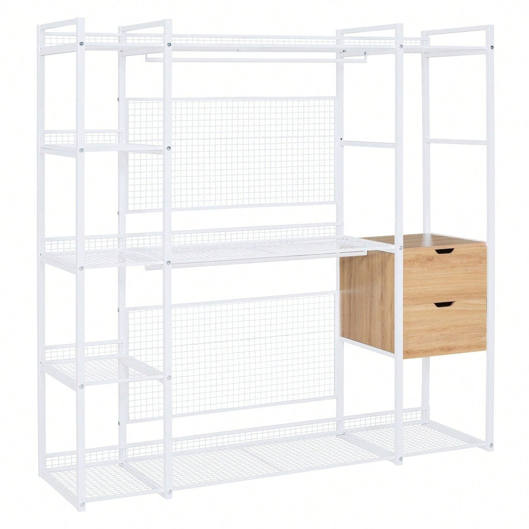 Industrial Open Wardrobe With Hanging Rails, Shelves, And Drawers, Large Clothing Rack With Storage For Bedroom Image 3