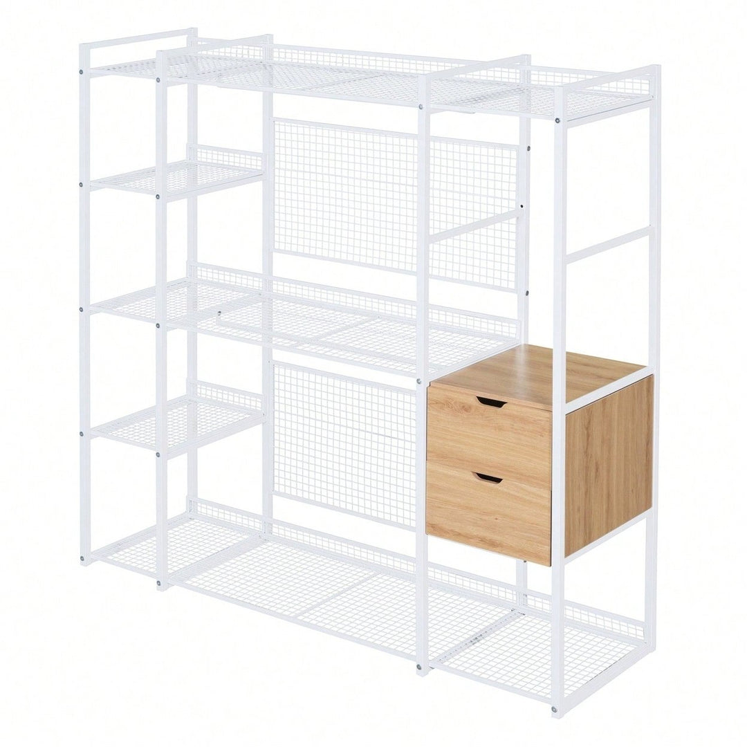 Industrial Open Wardrobe With Hanging Rails, Shelves, And Drawers, Large Clothing Rack With Storage For Bedroom Image 4