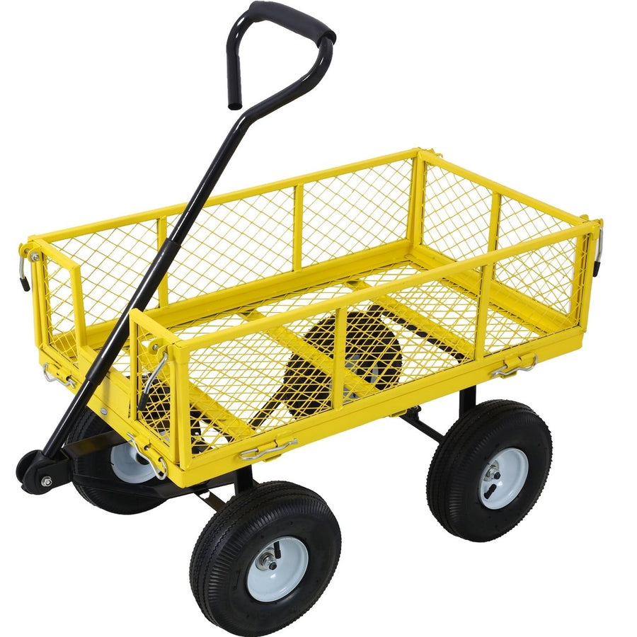 Heavy-Duty Steel Garden Cart with Removable Sides, 3 cu ft Capacity, 550 lb Weight Limit, Yellow Image 1