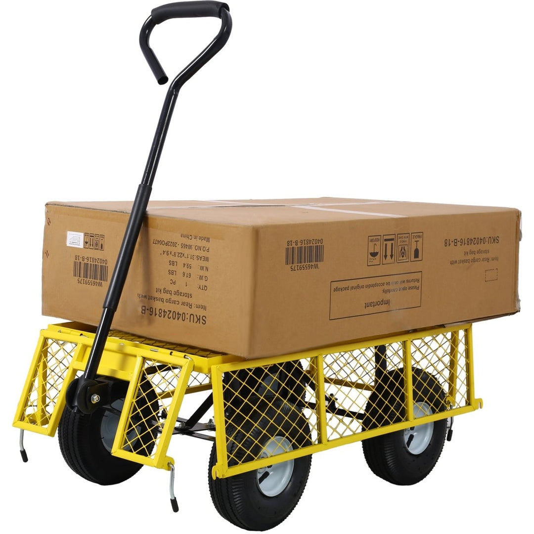 Heavy-Duty Steel Garden Cart with Removable Sides, 3 cu ft Capacity, 550 lb Weight Limit, Yellow Image 2