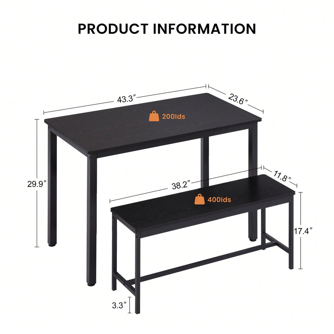 Industrial Style Dining Table Set with 2 Benches Natural White Finish Space-Saving Easy Assembly Durable Particleboard Image 6