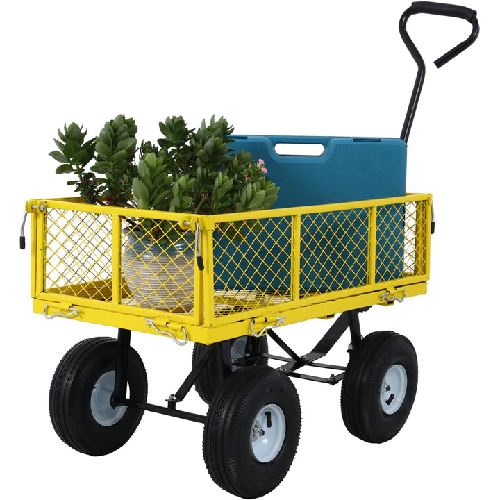 Heavy-Duty Steel Garden Cart with Removable Sides, 3 cu ft Capacity, 550 lb Weight Limit, Yellow Image 4