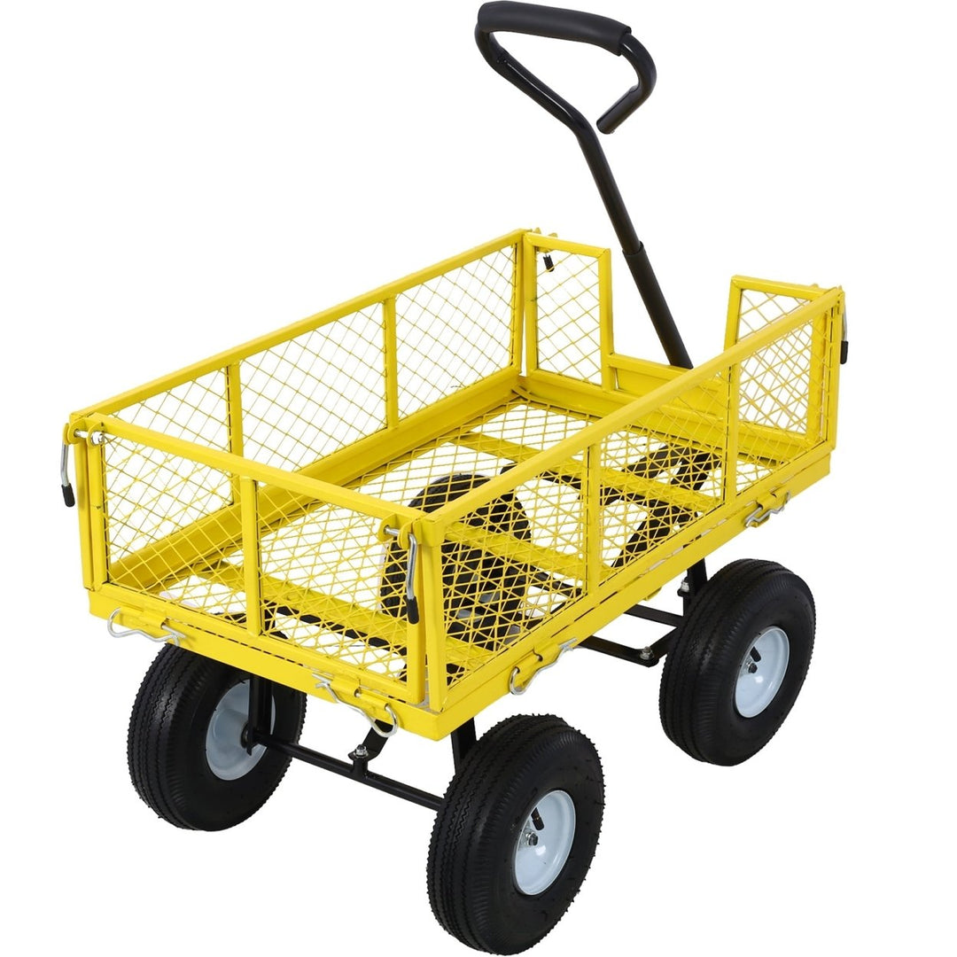 Heavy-Duty Steel Garden Cart with Removable Sides, 3 cu ft Capacity, 550 lb Weight Limit, Yellow Image 9