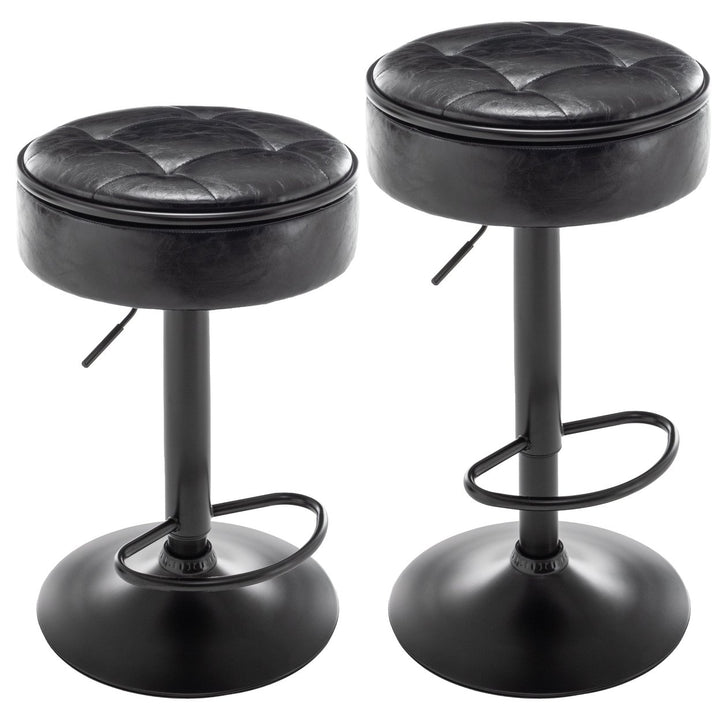 Height Adjustable Black Faux Leather Bar Stool Set of 2 360 Swivel Armless Counter Chairs with Metal Frame for Kitchen Image 8