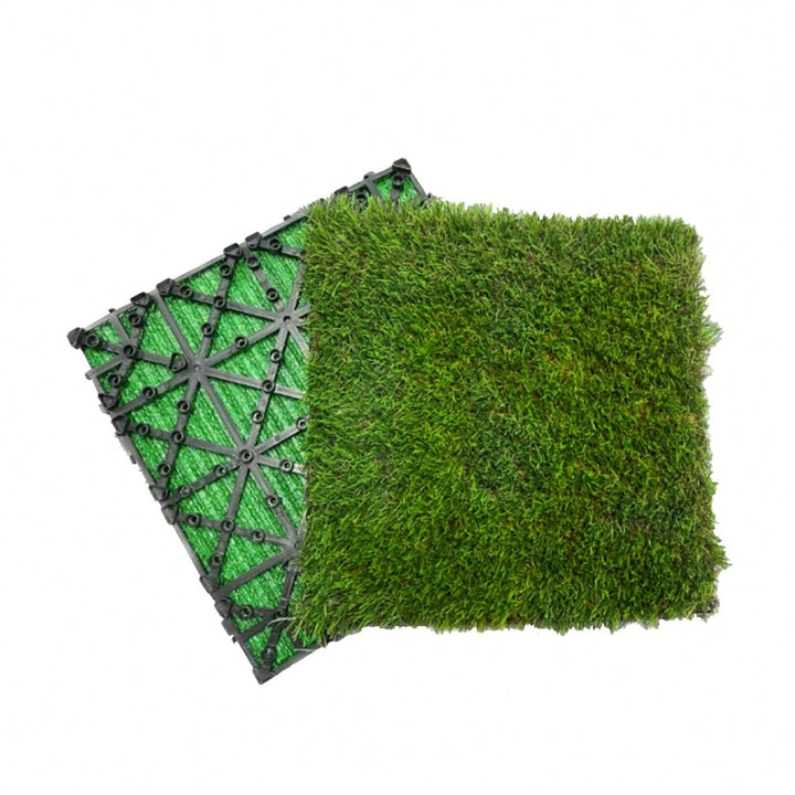 Interlocking Artificial Grass Tiles - 35pcs Self-Draining Fake Turf For Pet Friendly Indoor/Outdoor Flooring, 12x12in Image 2