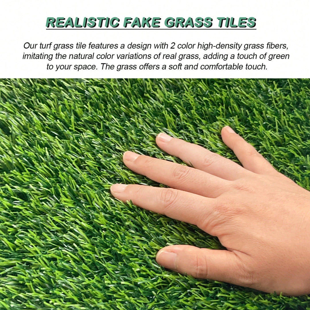 Interlocking Artificial Grass Tiles - 35pcs Self-Draining Fake Turf For Pet Friendly Indoor/Outdoor Flooring, 12x12in Image 4