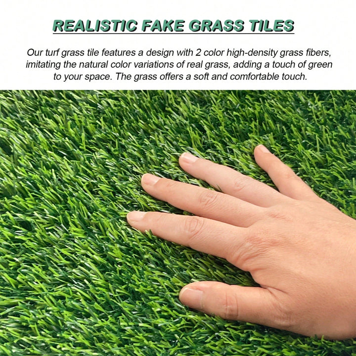 Interlocking Artificial Grass Tiles - 35pcs Self-Draining Fake Turf For Pet Friendly Indoor/Outdoor Flooring, 12x12in Image 4