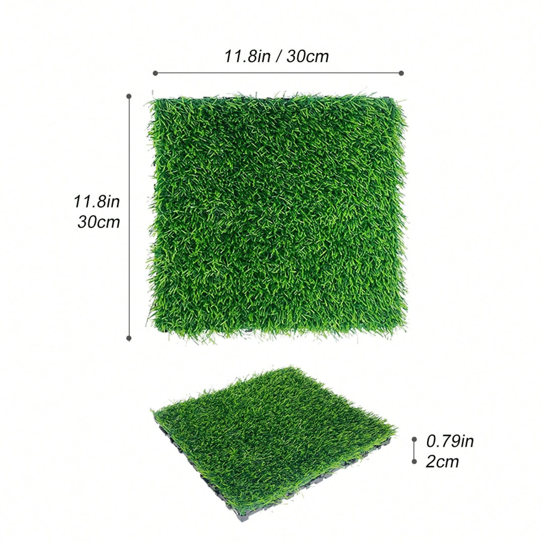 Interlocking Artificial Grass Tiles - 35pcs Self-Draining Fake Turf For Pet Friendly Indoor/Outdoor Flooring, 12x12in Image 6