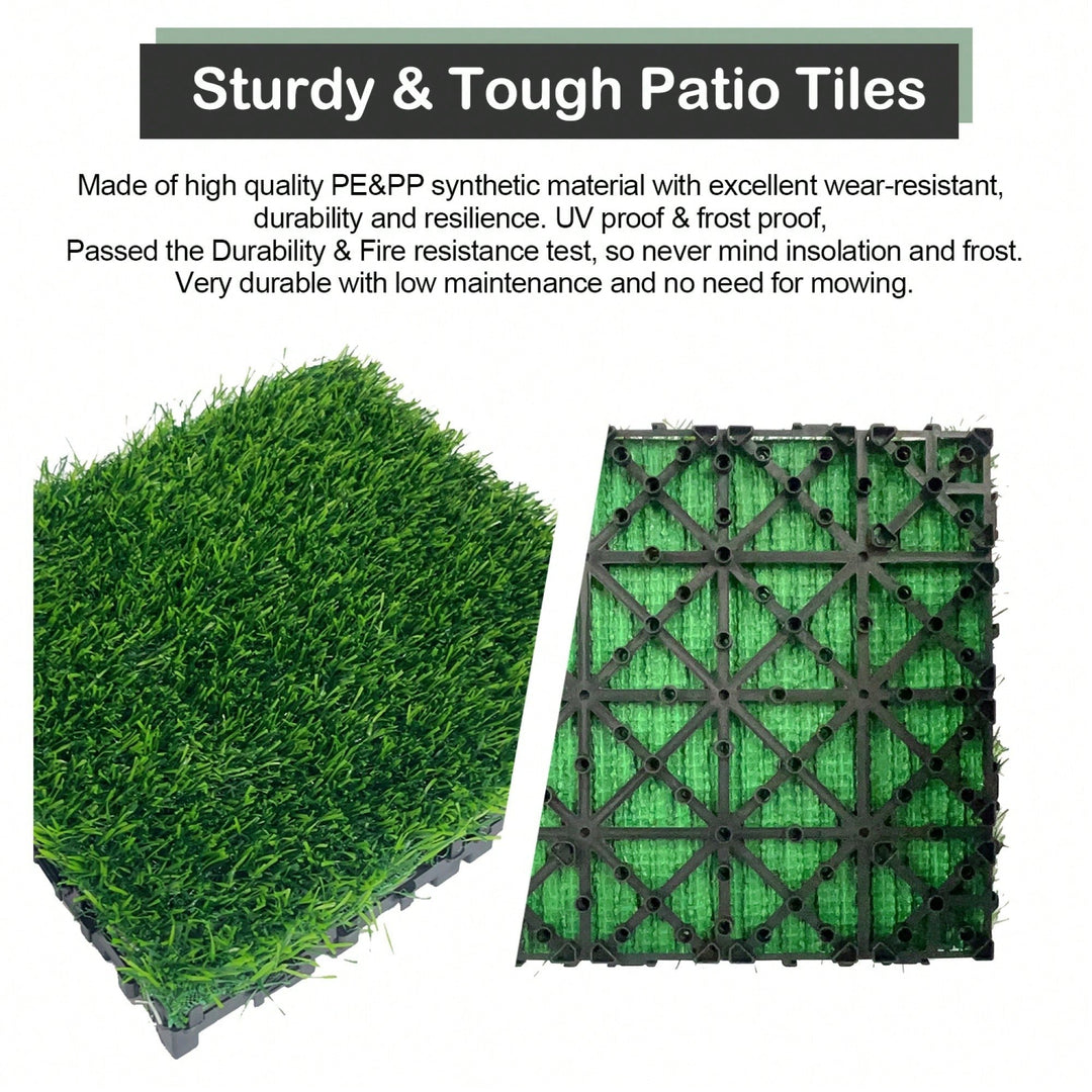 Interlocking Artificial Grass Tiles - 35pcs Self-Draining Fake Turf For Pet Friendly Indoor/Outdoor Flooring, 12x12in Image 8