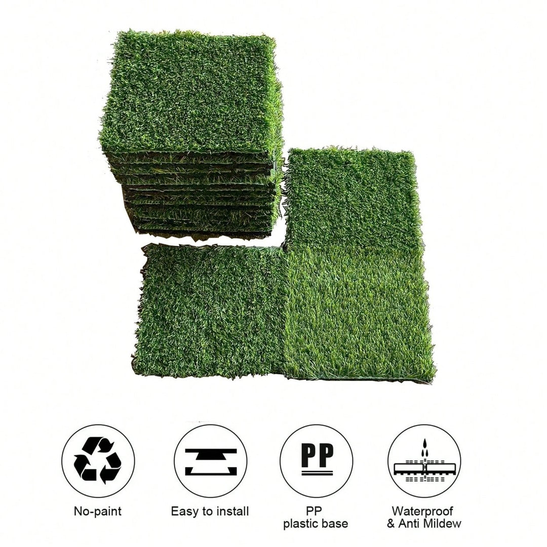 Interlocking Artificial Grass Tiles - 35pcs Self-Draining Fake Turf For Pet Friendly Indoor/Outdoor Flooring, 12x12in Image 11