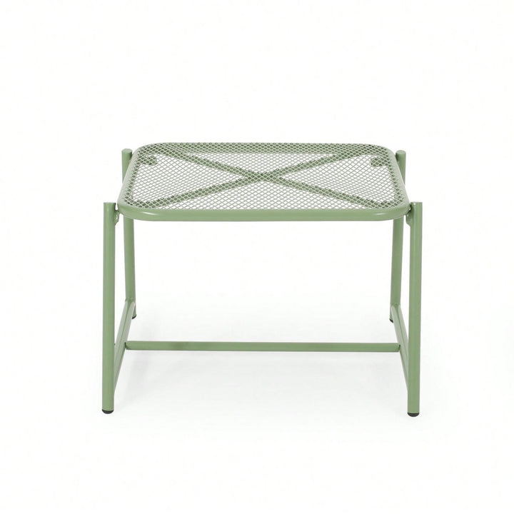 Iron Outdoor Side Table With Mesh Top And Modern Sled Base Design Image 1