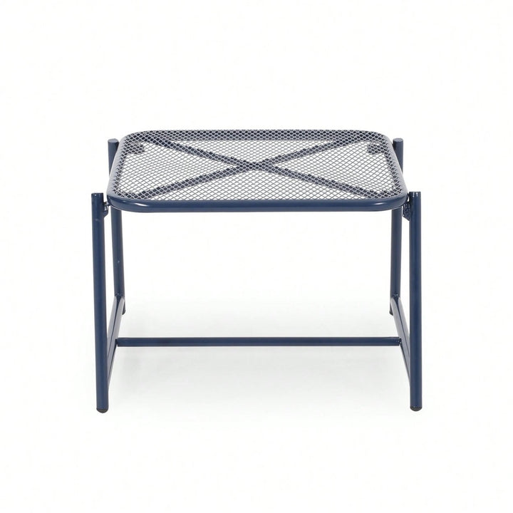 Iron Outdoor Side Table With Mesh Top And Modern Sled Base Design Image 2