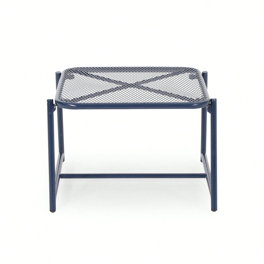 Iron Outdoor Side Table With Mesh Top And Modern Sled Base Design Image 1