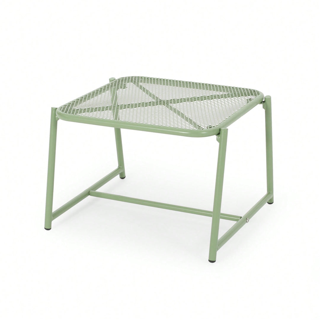 Iron Outdoor Side Table With Mesh Top And Modern Sled Base Design Image 4