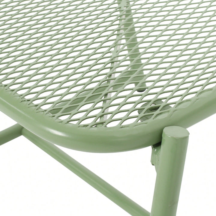 Iron Outdoor Side Table With Mesh Top And Modern Sled Base Design Image 5