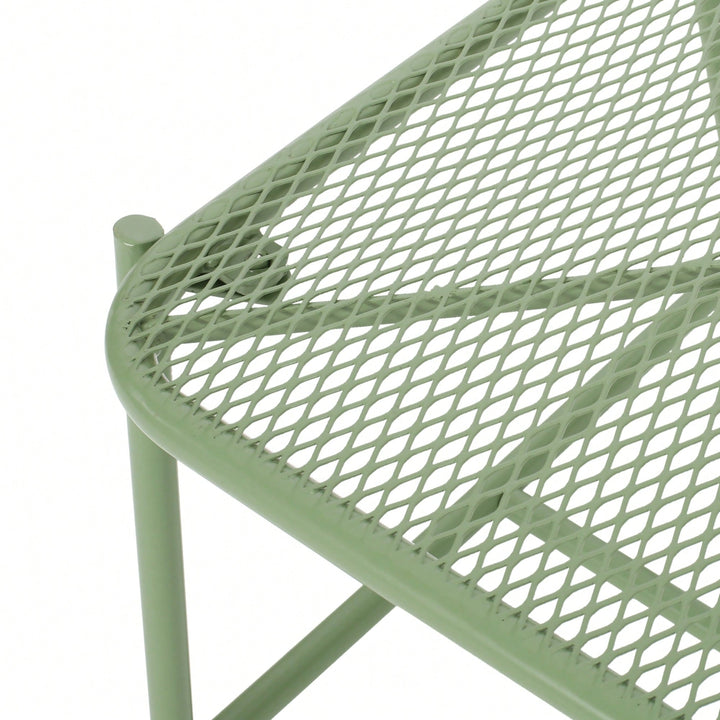 Iron Outdoor Side Table With Mesh Top And Modern Sled Base Design Image 6