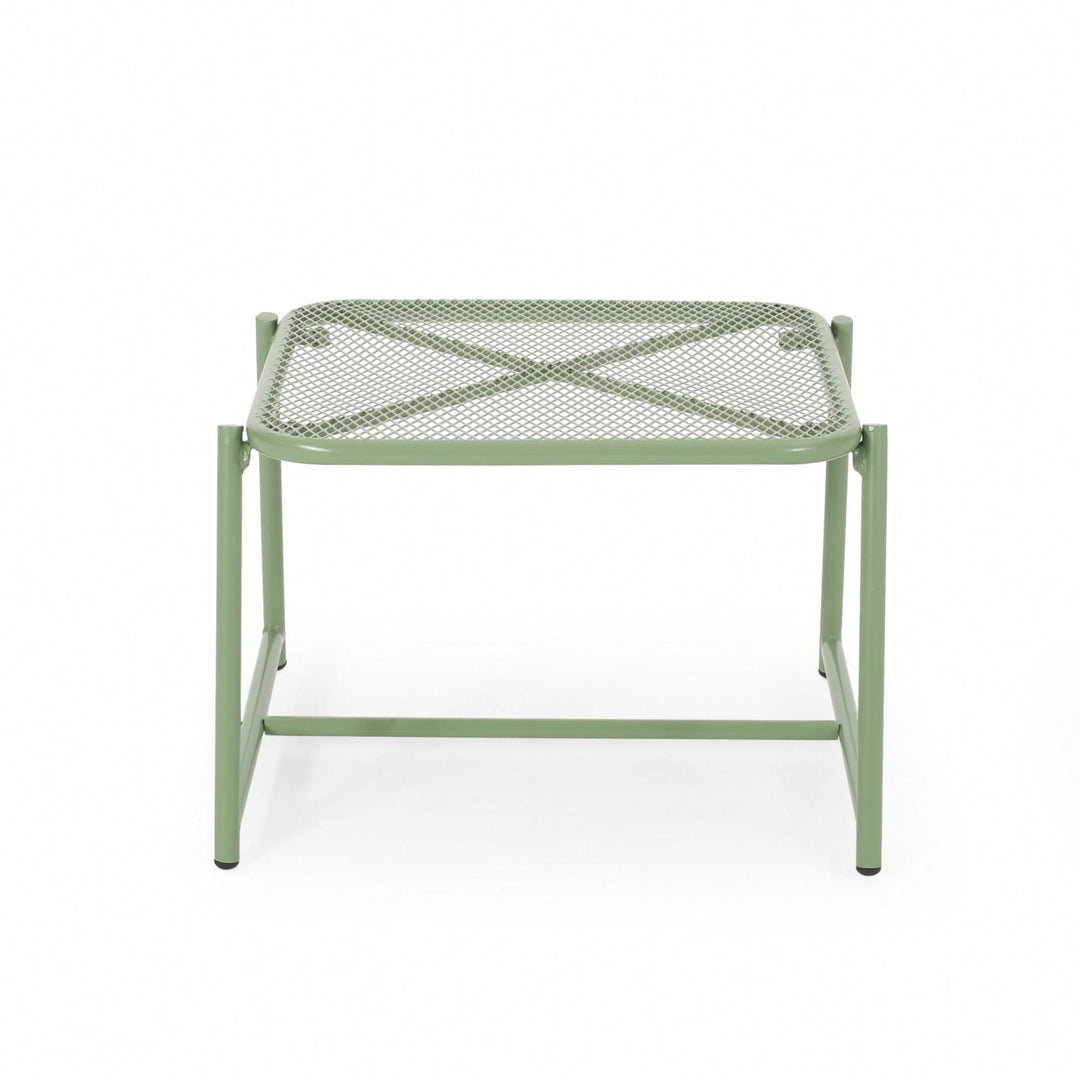 Iron Outdoor Side Table With Mesh Top And Modern Sled Base Design Image 8