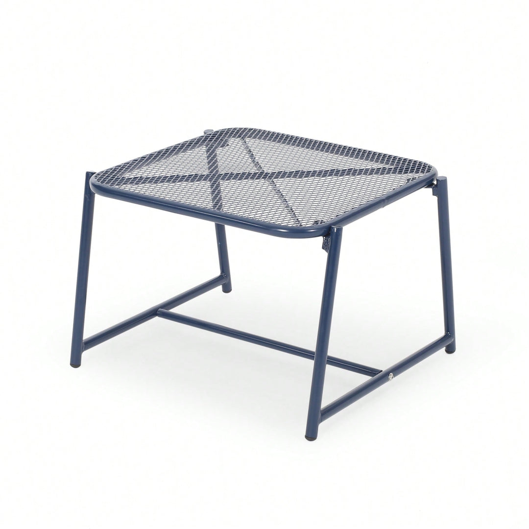 Iron Outdoor Side Table With Mesh Top And Modern Sled Base Design Image 10