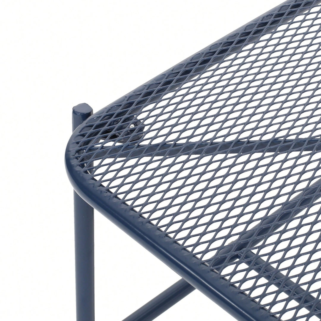 Iron Outdoor Side Table With Mesh Top And Modern Sled Base Design Image 11