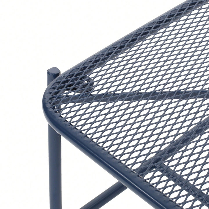 Iron Outdoor Side Table With Mesh Top And Modern Sled Base Design Image 11