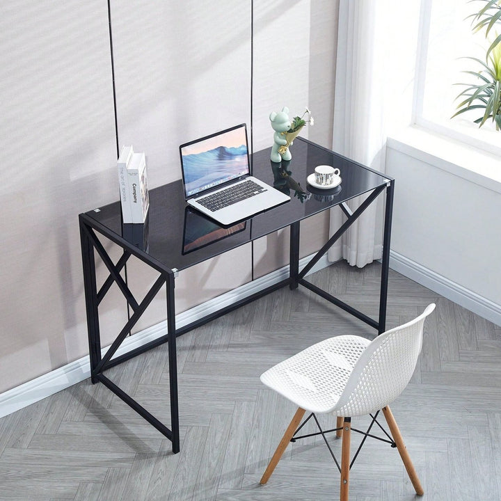 Glass Computer Desk, Laptop Desk Transparent Glass Laptop Table, Small Study Desk Image 2