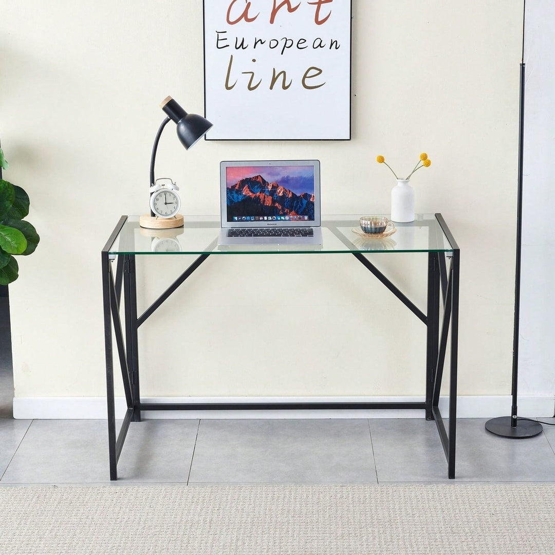 Glass Computer Desk, Laptop Desk Transparent Glass Laptop Table, Small Study Desk Image 7