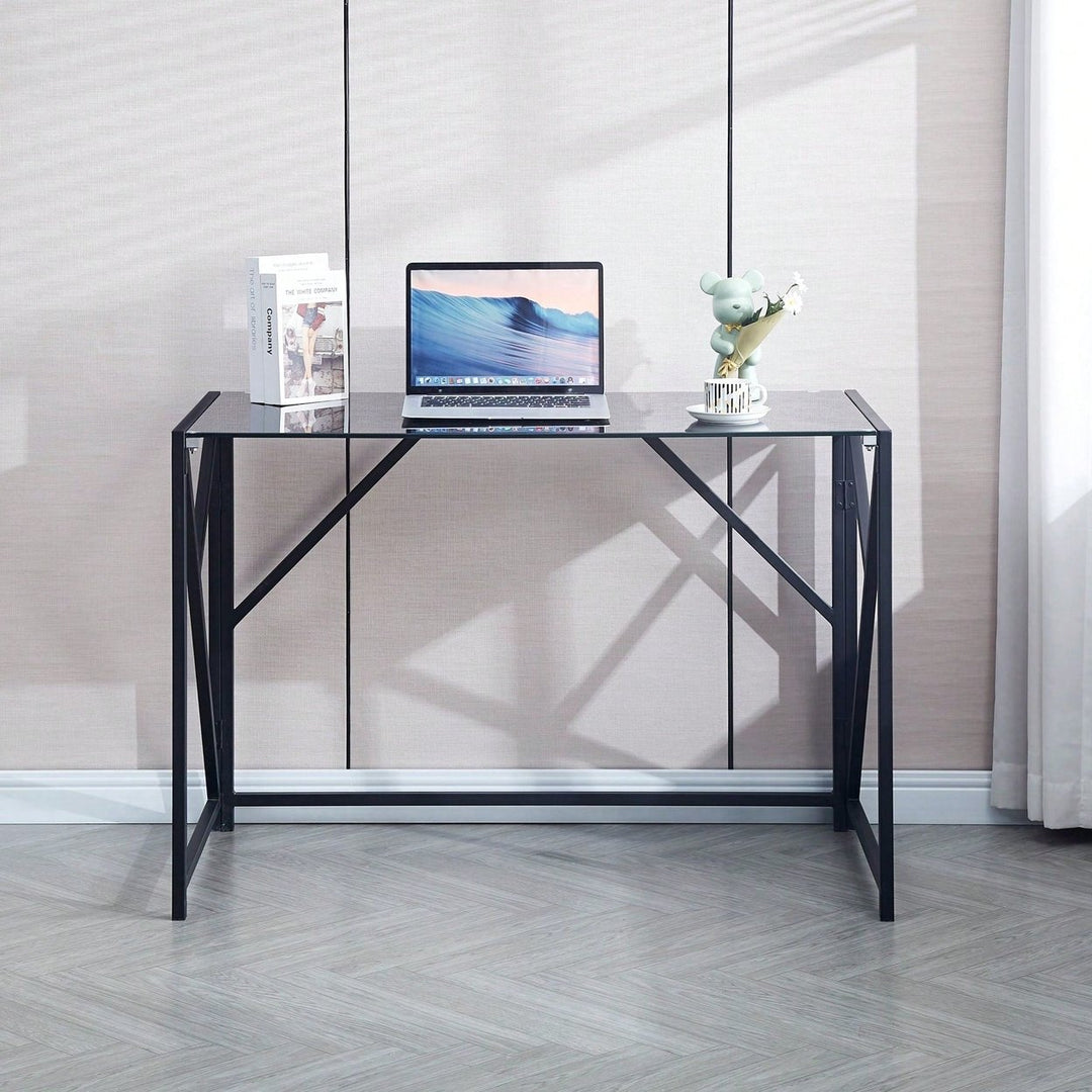 Glass Computer Desk, Laptop Desk Transparent Glass Laptop Table, Small Study Desk Image 11