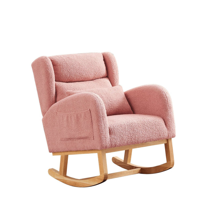 High Back Modern Accent Rocking Chair with Side Pockets Upholstered Lounge Armchair for Living Room Bedroom Nursery Image 5