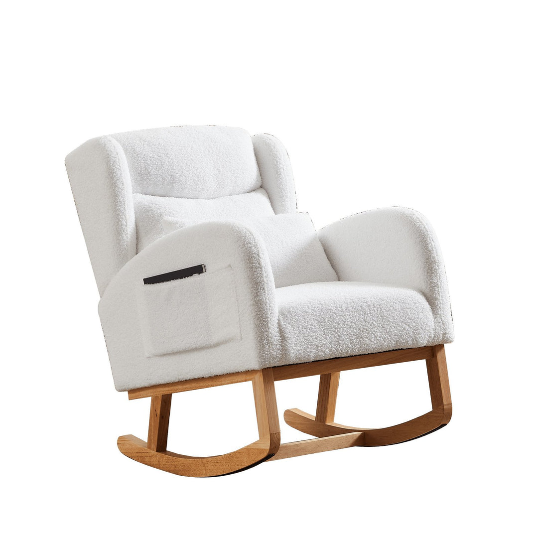 High Back Modern Accent Rocking Chair with Side Pockets Upholstered Lounge Armchair for Living Room Bedroom Nursery Image 6