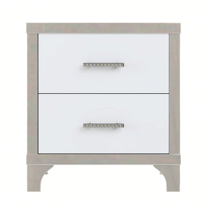 High Gloss Nightstand With Metal Handle,Mirrored Bedside Table With 2 Drawers For Bedroom,Living Room Image 1