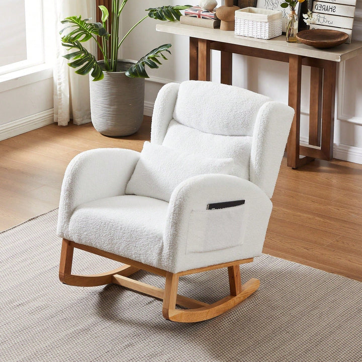 High Back Modern Accent Rocking Chair with Side Pockets Upholstered Lounge Armchair for Living Room Bedroom Nursery Image 10