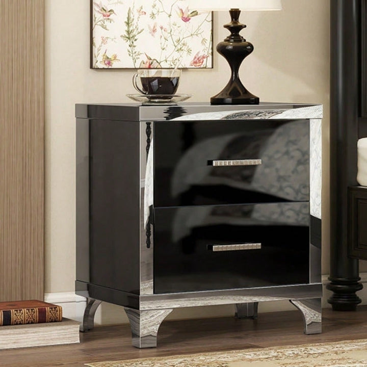 High Gloss Nightstand With Metal Handle,Mirrored Bedside Table With 2 Drawers For Bedroom,Living Room Image 11