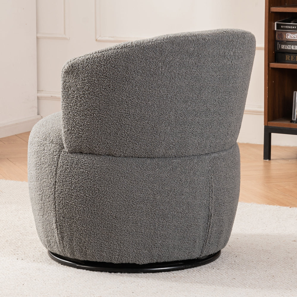 Grey Plush Swivel Accent Chair - Contemporary Round Armchair with 360 Rotation and Metal Base for Living Room Elegance Image 2