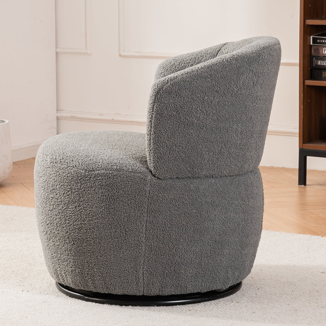 Grey Plush Swivel Accent Chair - Contemporary Round Armchair with 360 Rotation and Metal Base for Living Room Elegance Image 3