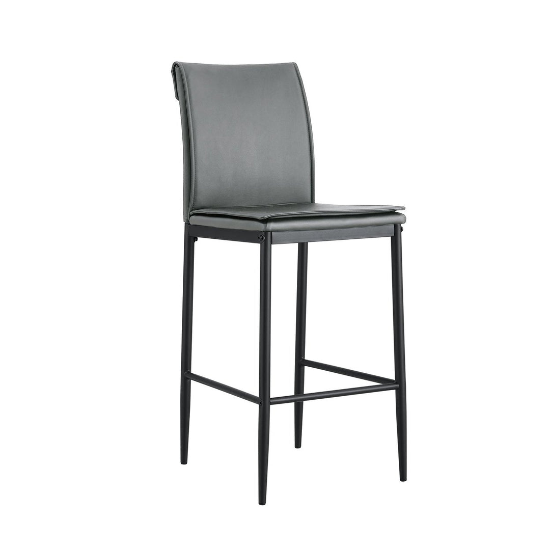 Grey Leather Barstool Dining Chairs - Counter Height Set of 2, Stylish Kitchen Seating, Modern Upholstered Stools Image 11