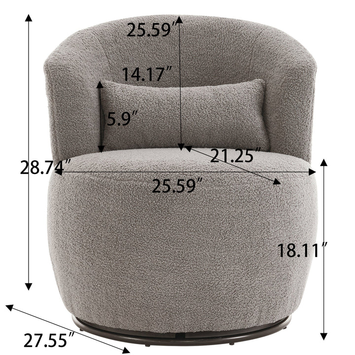 Grey Plush Swivel Accent Chair - Contemporary Round Armchair with 360 Rotation and Metal Base for Living Room Elegance Image 10