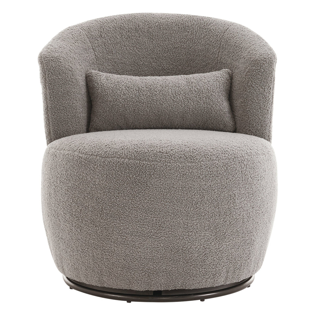 Grey Plush Swivel Accent Chair - Contemporary Round Armchair with 360 Rotation and Metal Base for Living Room Elegance Image 11