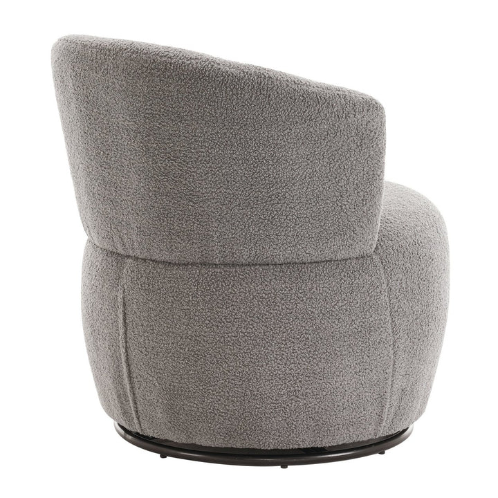 Grey Plush Swivel Accent Chair - Contemporary Round Armchair with 360 Rotation and Metal Base for Living Room Elegance Image 12