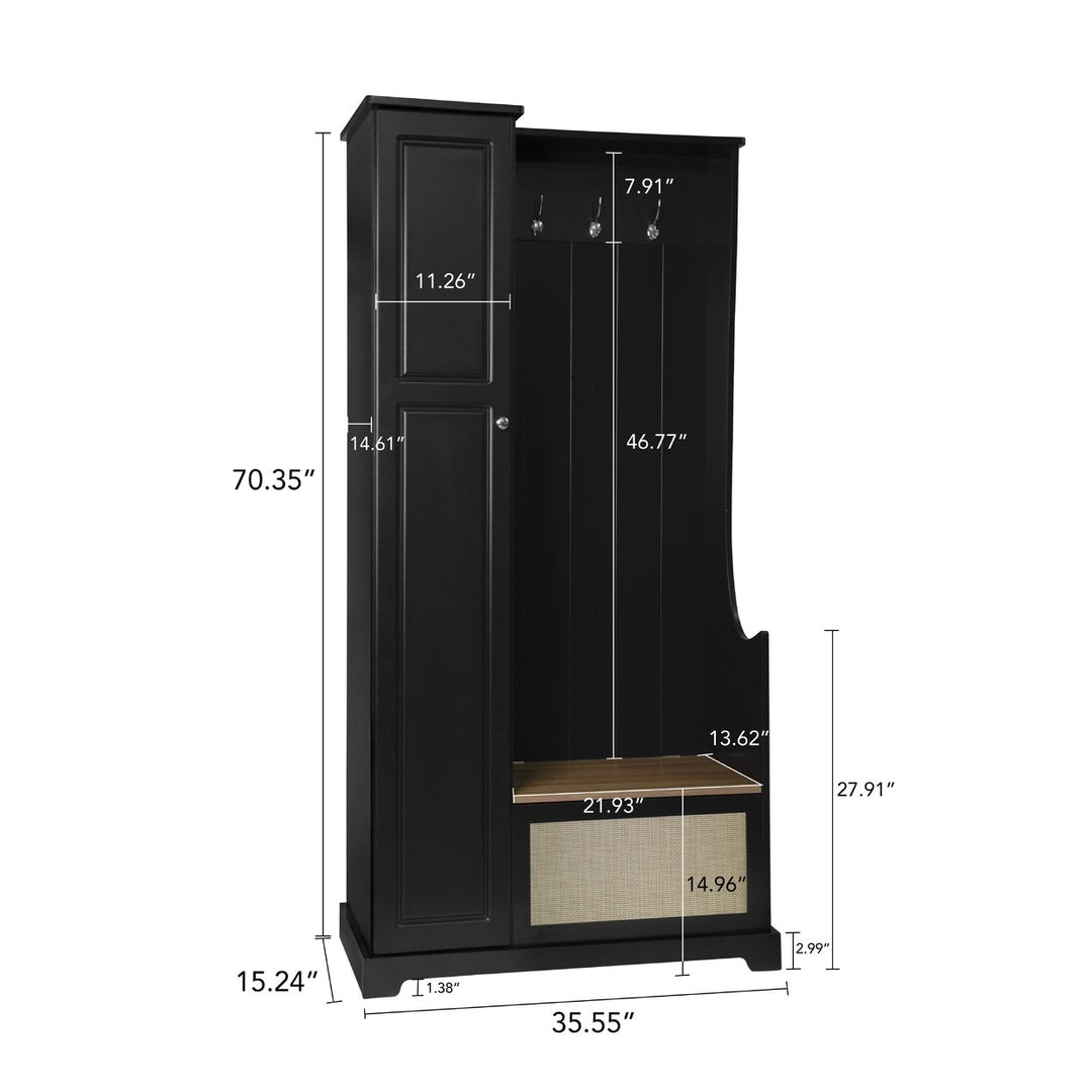 Hall Tree with Bench, Storage Cabinet, Suitable for Living Room, Entryway, Bedroom Image 3