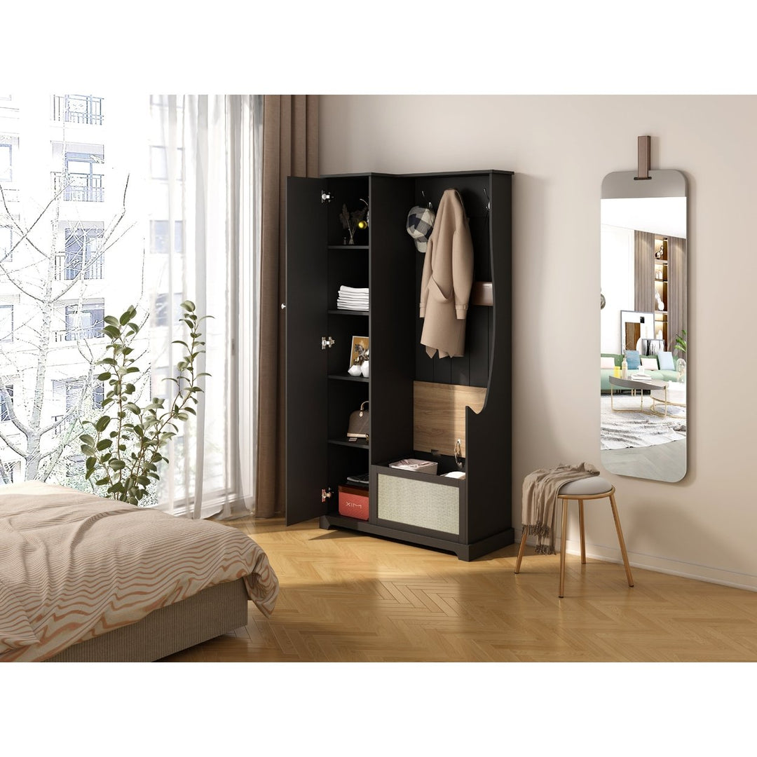 Hall Tree with Bench, Storage Cabinet, Suitable for Living Room, Entryway, Bedroom Image 9