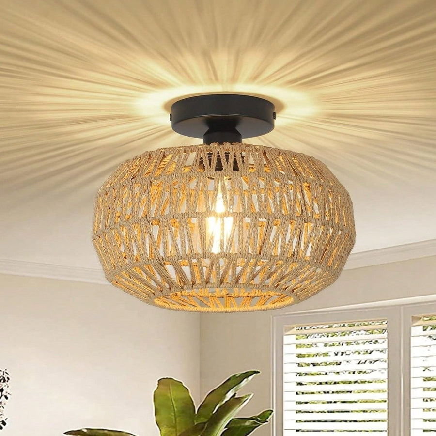 Hand Woven Rattan Chandelier Light Fixtures Ceiling For Bedroom Kitchen Entryway Living Room Hallway Image 1