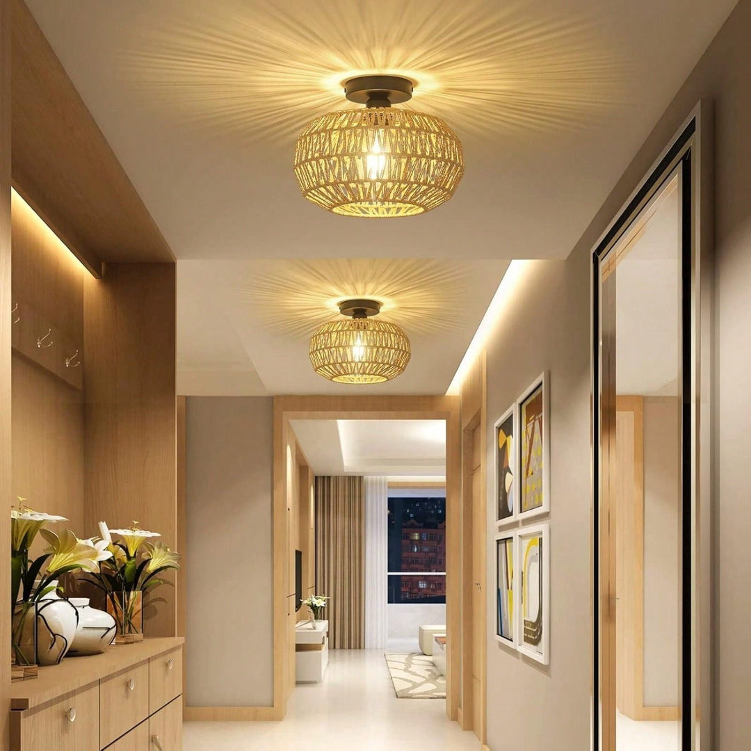 Hand Woven Rattan Chandelier Light Fixtures Ceiling For Bedroom Kitchen Entryway Living Room Hallway Image 3