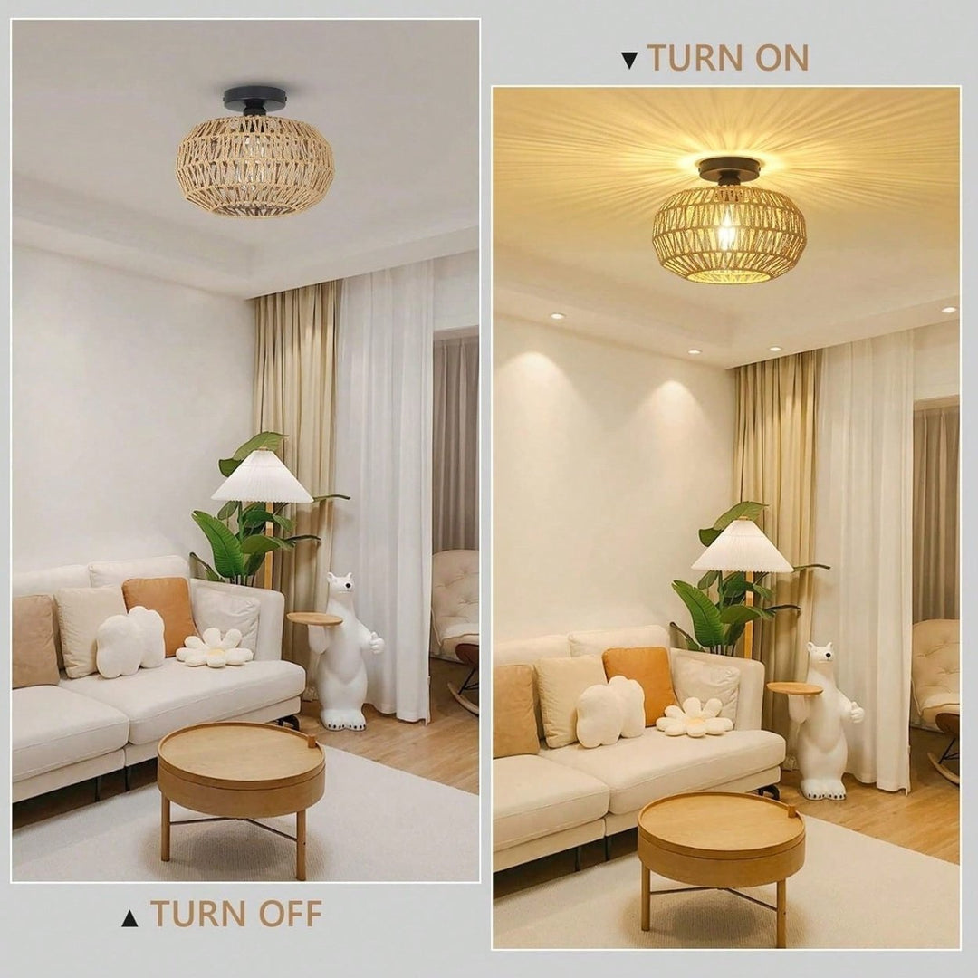 Hand Woven Rattan Chandelier Light Fixtures Ceiling For Bedroom Kitchen Entryway Living Room Hallway Image 4