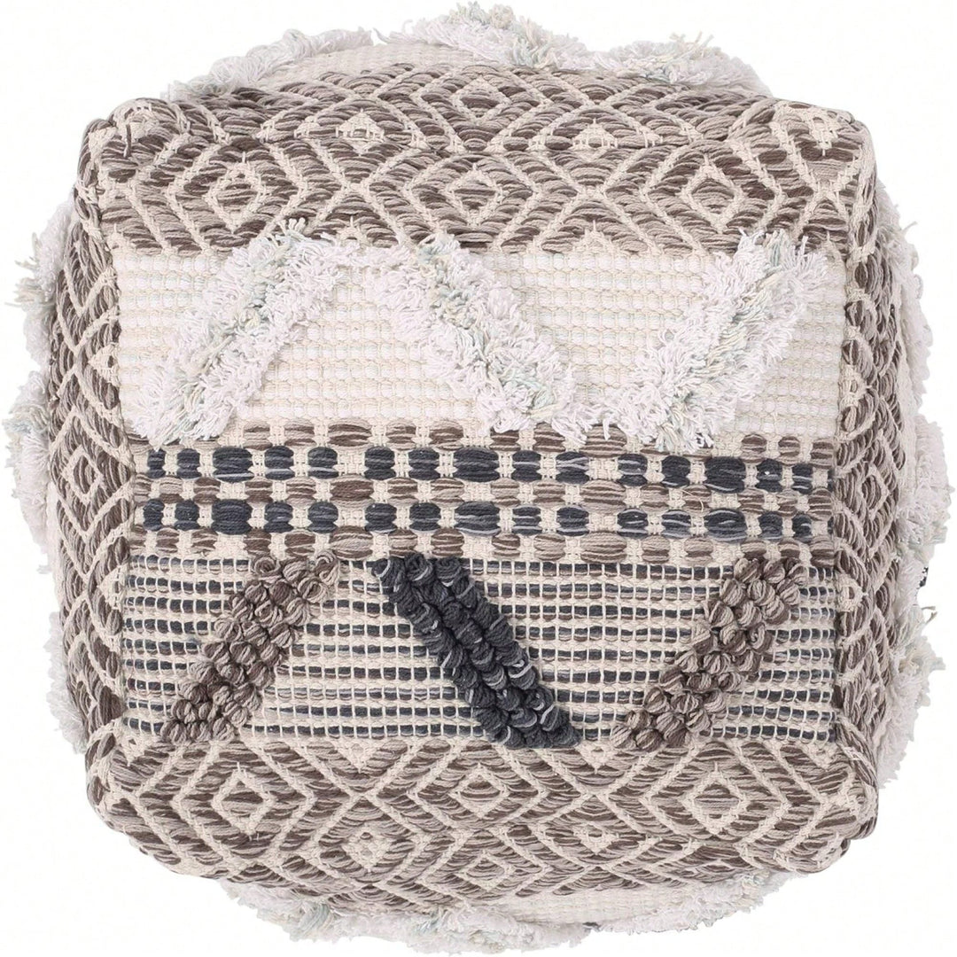 Handcrafted Cozy Woven Wool Pouf For Stylish And Comfort Image 2