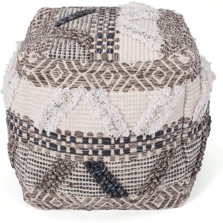 Handcrafted Cozy Woven Wool Pouf For Stylish And Comfort Image 3